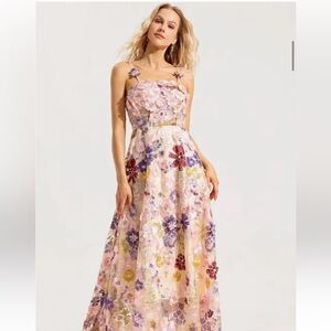 Embroidered Floral Sleeveless Maxi Dress